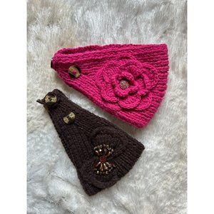 C.C. Exclusives Chunky Knit Brown & pink Winter Headband Ear warmer head scarf